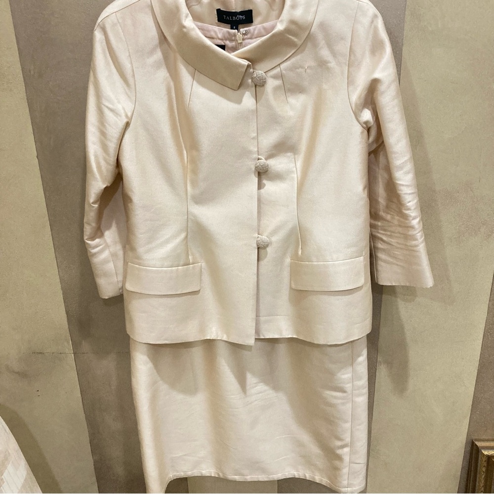 Talbots Elegant Cream Jacket and Dress Set